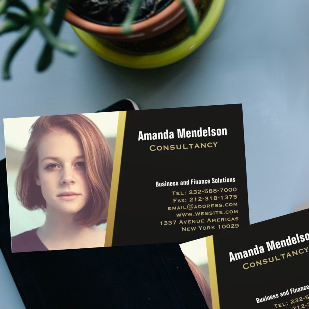 personalized photo business card on black background 