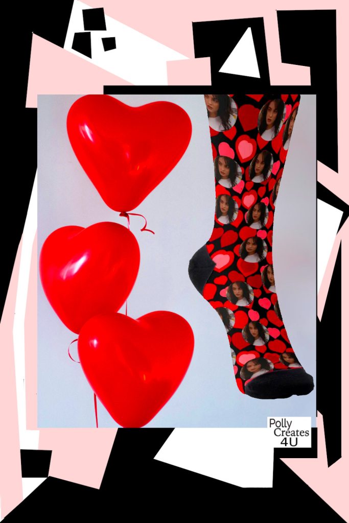 Say it with love. Romantic headshot custom socks with hearts.