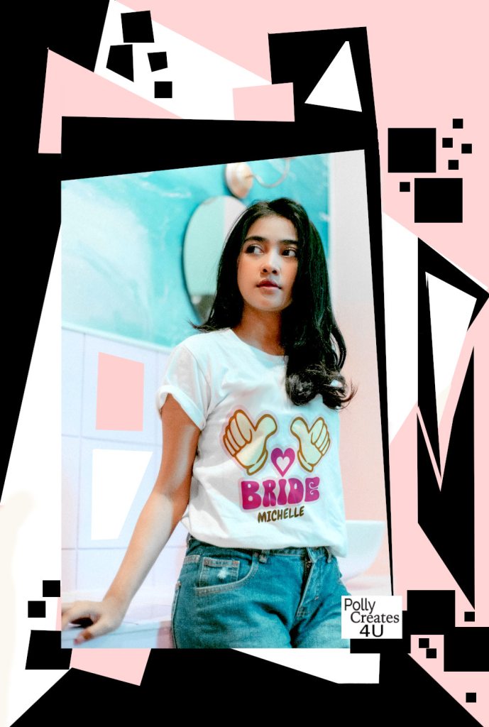 Personalized pointing hands I'm the bride bachelorette party t-shirt