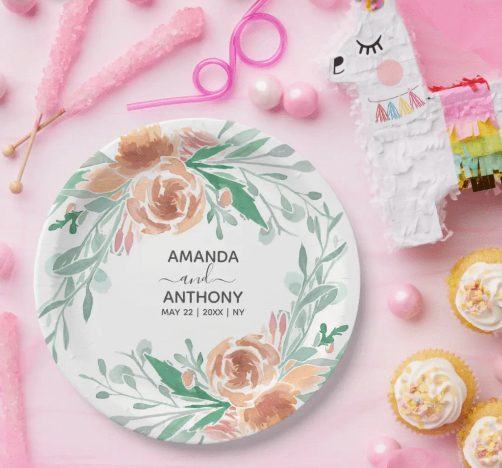 personalized floral party paper plate