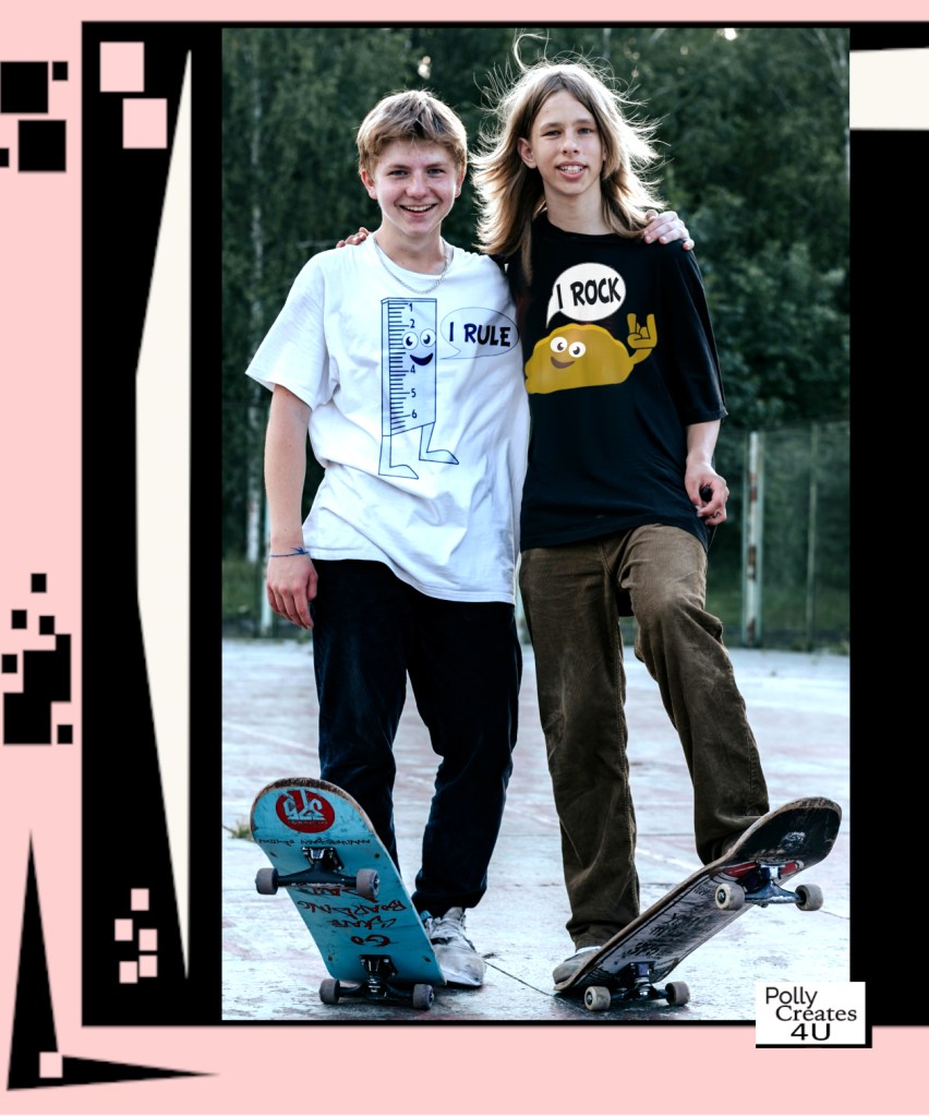 Humorous word play, play on words funny puns. Best friends matching couple t-shirt. I rule I rock