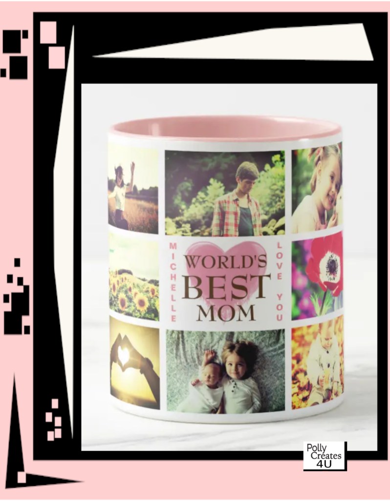 Personalized photo collage pink heart name initial monogram. Best mom ever, best teacher ever ....