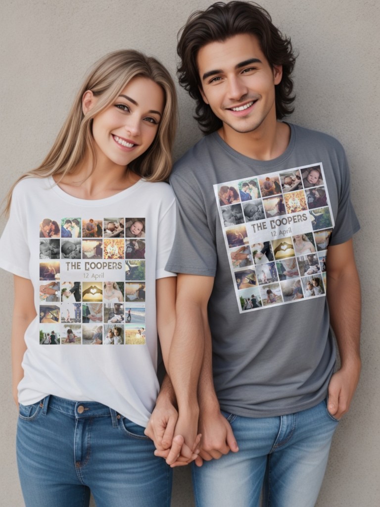 Custom photo grid tee with personalized text